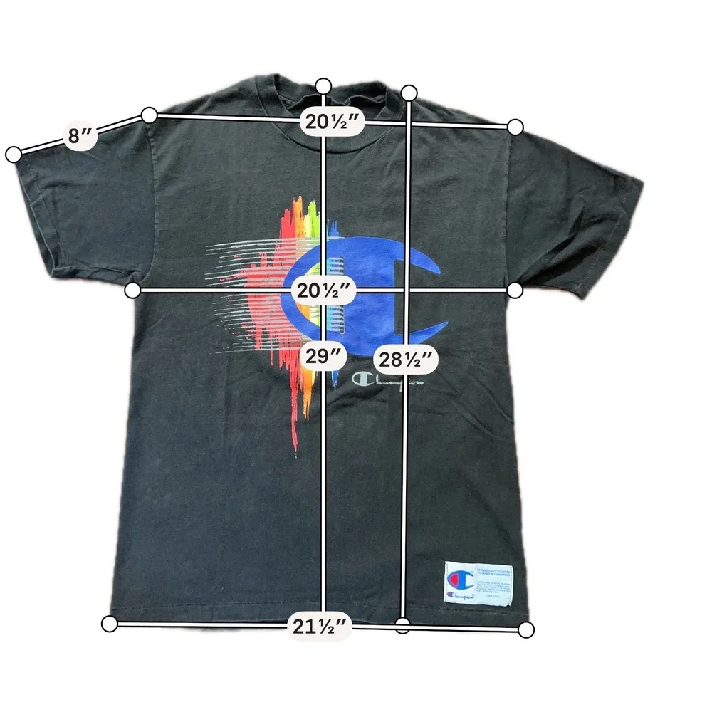 Vintage Champion T Shirt Made In USA Big C Rainbow Graphic Streetwear 90s Skate - Picture 7 of 7